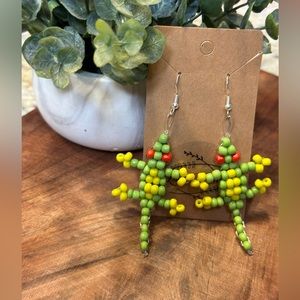 90's Inspired Lizard Statement Earrings- Long Beaded Dangle Earrings- Handmade!